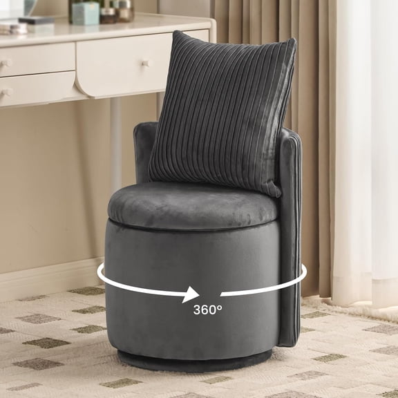 Hanyu Swivel Velvet Vanity Chair with Storage, Grey