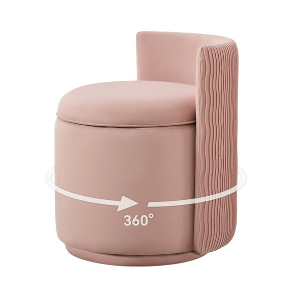 Velvet Swivel Vanity Chair with Storage, Swivel Makeup Chair with Wave Back, No Assembly Small Accent Stool for Bedroom, Dressing, Living Room,Pink