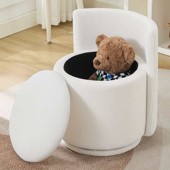 Velvet Swivel Vanity Chair with Storage, Swivel Makeup Chair with Wave Back, No Assembly Small Accent Stool for Bedroom, Dressing, Living Room,White
