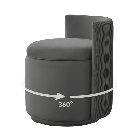 Velvet Swivel Vanity Chair with Storage, Swivel Makeup Chair with Wave Back, No Assembly Small Accent Stool for Bedroom, Dressing, Living Room,Grey