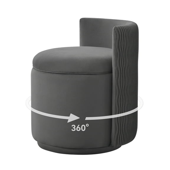 Velvet Swivel Vanity Chair with Storage, Swivel Makeup Chair with Wave Back, No Assembly Small Accent Stool for Bedroom, Dressing, Living Room,Grey