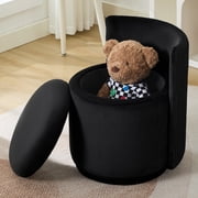 Velvet Swivel Vanity Chair with Storage, Swivel Makeup Chair with Wave Back, No Assembly Small Accent Stool for Bedroom, Dressing, Living Room,Black
