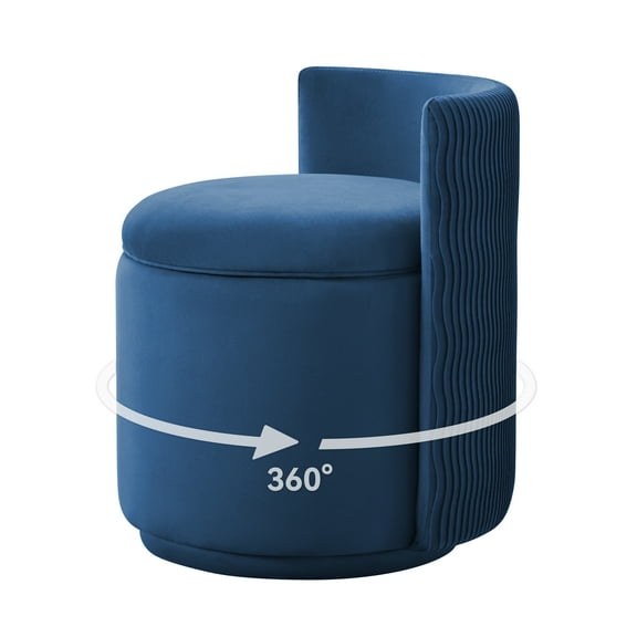 Velvet Swivel Vanity Chair with Storage, Swivel Makeup Chair with Wave Back, No Assembly Small Accent Stool for Bedroom, Dressing, Living Room,Blue