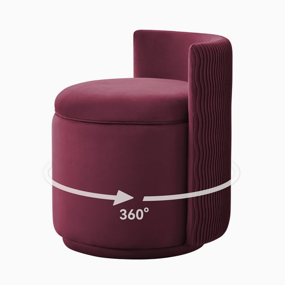 Velvet Swivel Vanity Chair with Storage, Swivel Makeup Chair with Wave Back, No Assembly Small Accent Stool for Bedroom, Dressing, Living Room,Wine
