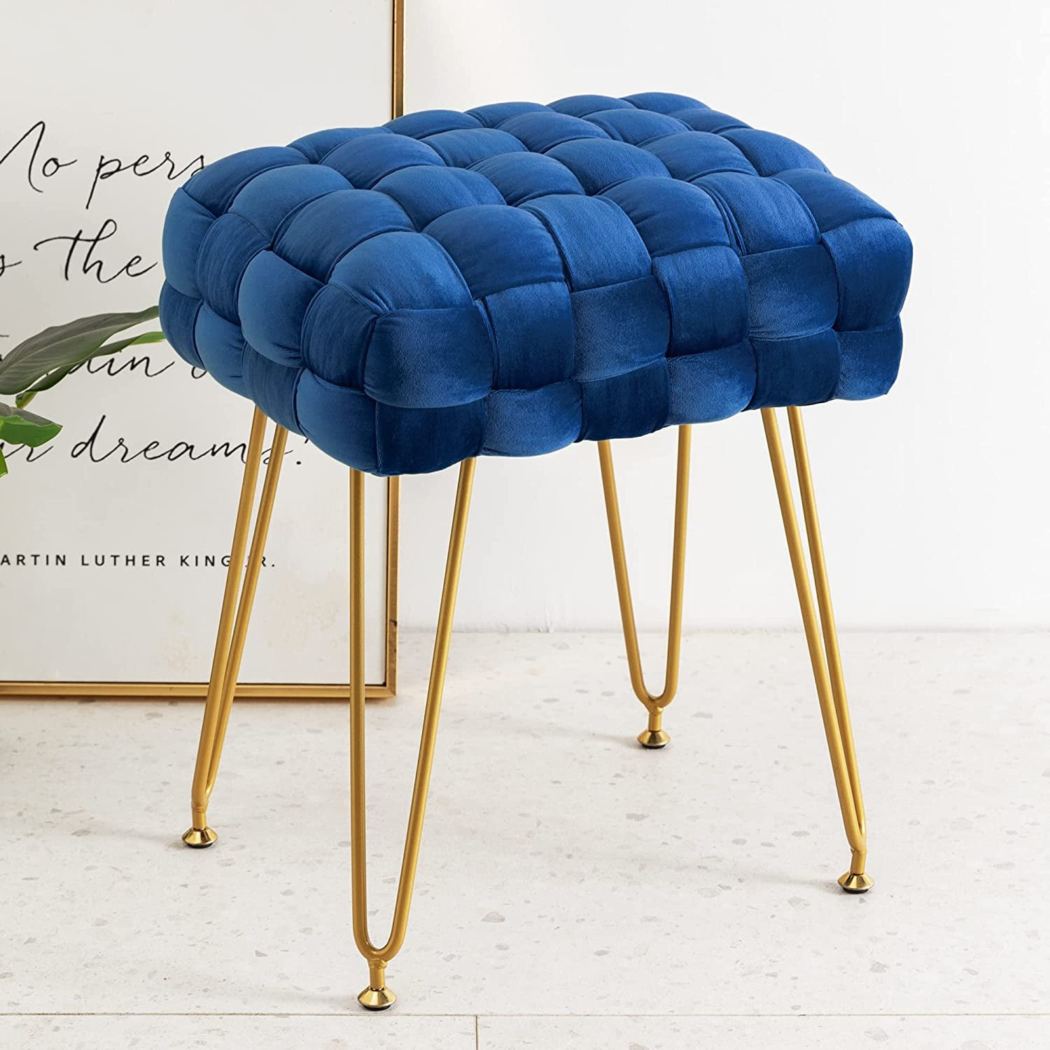 Velvet Vanity Stool, Rectangle Ottoman, Upholstered Make up Foot Stool ...