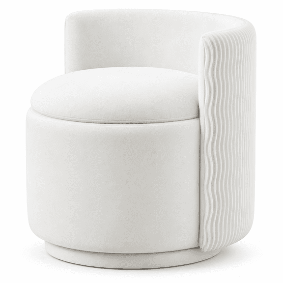 Velvet Vanity Stool with Storage, 360 Swivel Makeup Stool with Wavy Backrest, Fully Assembled Small Accent Chair for Bedroom, Dressing Room, Living Room, White