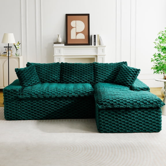 Velvet Versatile Sofa, Convertible Twin-Seat with Right Chaise Lounge (Plush Reclining Right Lounger for Comfort), Featuring Face-To-Face Seating, Switchable Between L-Shape and Straight (Green)