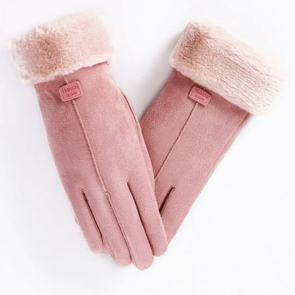 Velvet Warm Gloves for Women,Winter Suede Leather,Thickened Windproof & Touchscreen Compatible,Elastic Fit, Skin-Friendly, Quick Heating for Outdoor Activities & Indoor Use, Great Gift Idea Pink