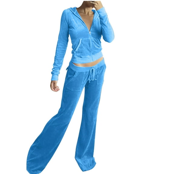 Velvet Warm Loungewear for Women Comfy Hooded Shirts and Flared Pants Sets Fitness Workout Yoga Lounge Sets Solid Fall Winter Pjs