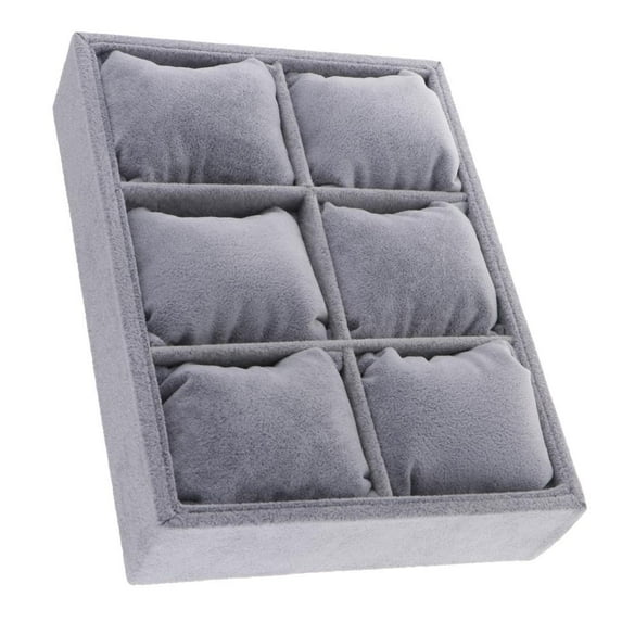 Velvet Watch Tray Showcase Display Organizer Holder Storage Necklace Bracelet Stackable 6 Grid Pillows, 24x18x5cm