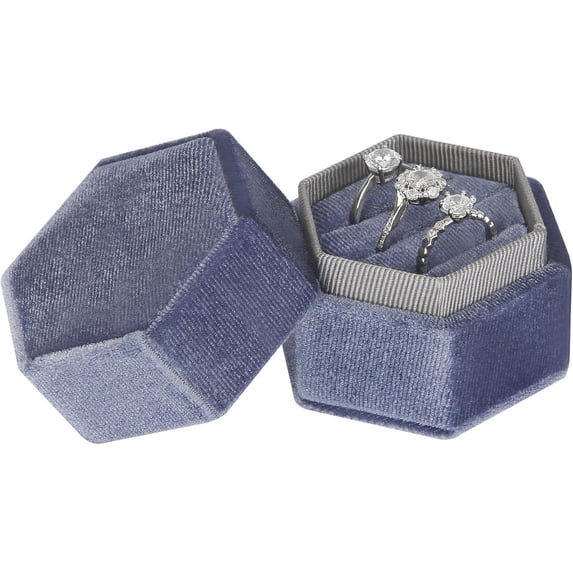 Velvet Wedding Ring Box 1 2 3 Slots, Ring Box Holder Storge Case for Wedding Day Engagement Proposal Ceremony (Grey, 3 SLOTS)