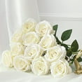 thumbnail image 1 of Velvet White Roses Artificial Flowers, Fake Roses Long Stem, Real Touch Faux Roses Bouquet Upgraded Artificial White Roses for Home Wedding Party Office Centerpiece Arrangement, 1 of 5