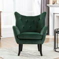 thumbnail image 1 of Velvet Wingback Accent Chair, Modern Tufted Button Armchair Vanity Chair with Wooden legs, Upholstered Tall Back Desk Chair with Arms, Single Sofa Chair for Living Room Bedroom Bedroom, Green, 1 of 7