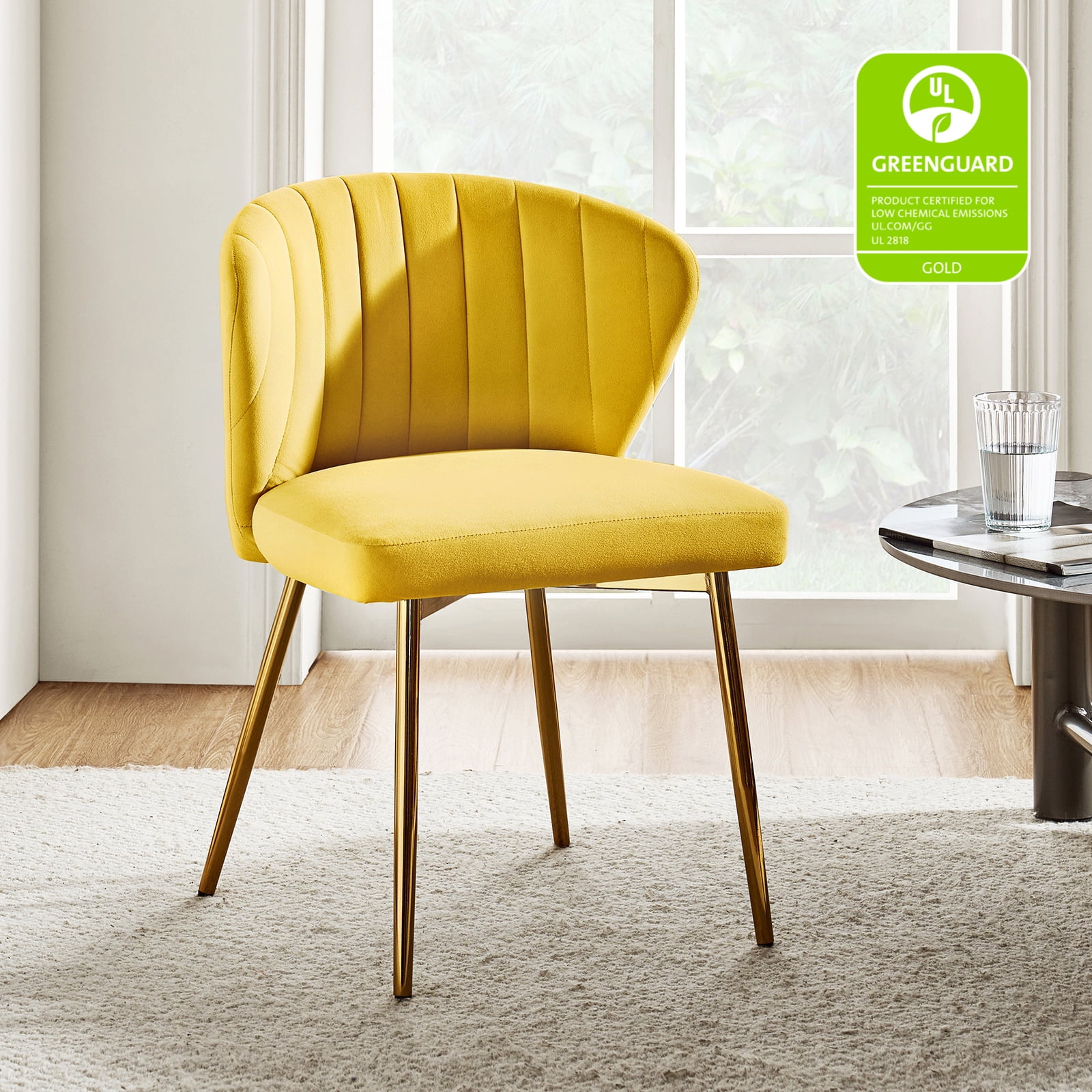 Yellow Velvet Tufted Accent Chair with Gold Legs
