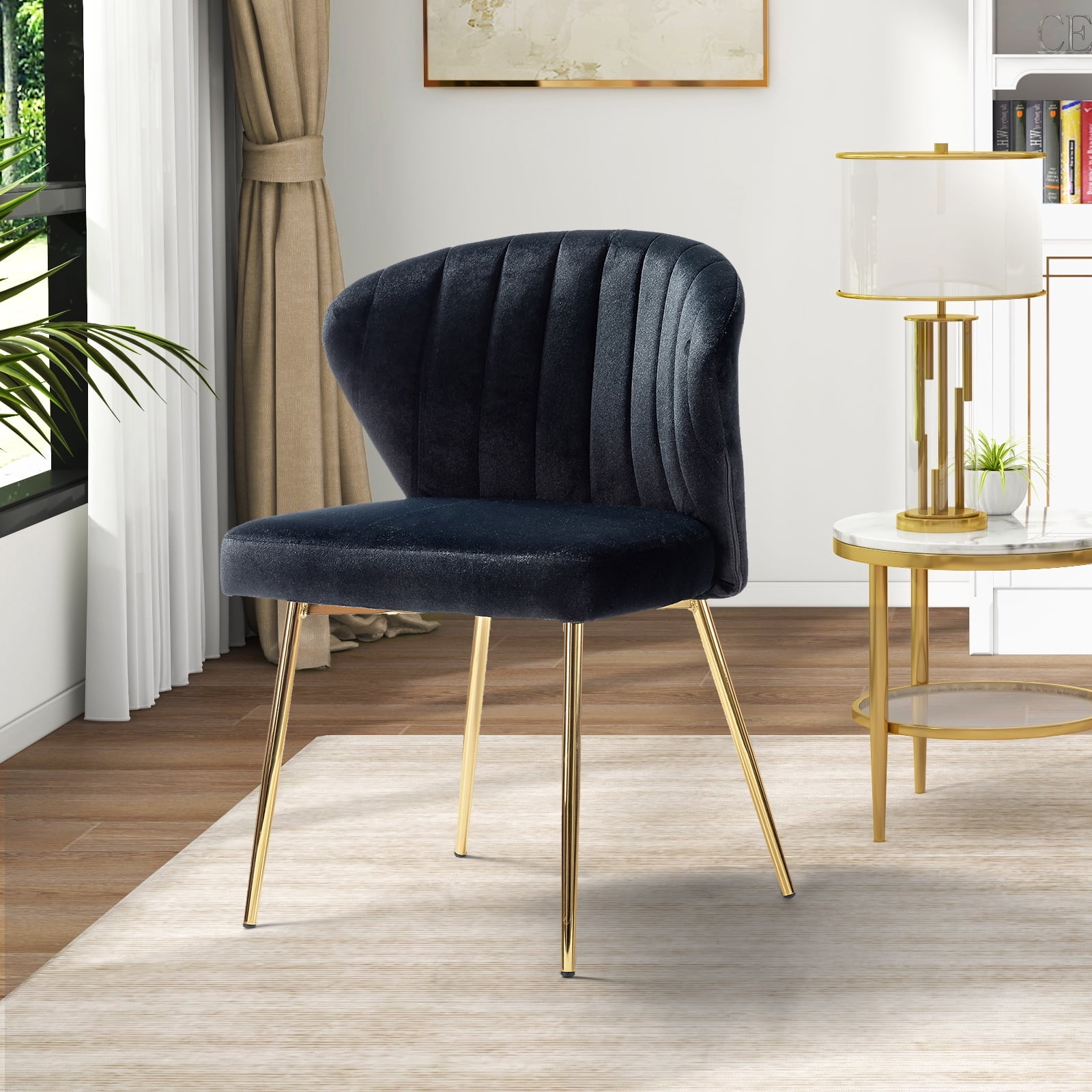 Velvet Wingback Accent Chair Upholstered Dining Chairs Tufted Gold ...