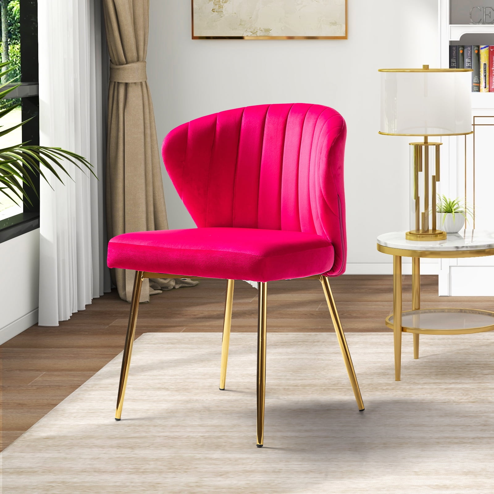 Wingback Accent Chair Velvet Upholstered Home Kitchen Dining Chair