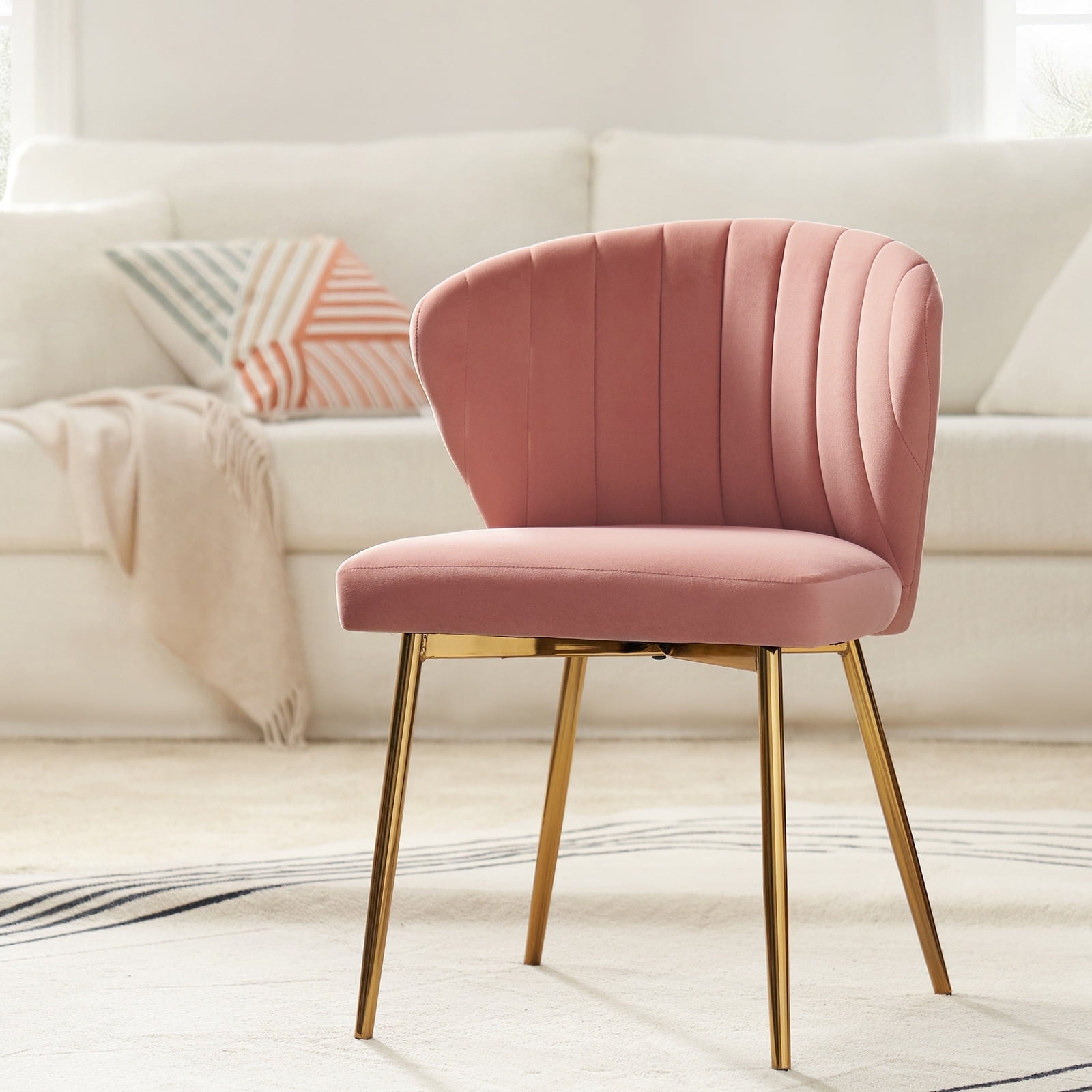 Pink Velvet Upholstered Side Chair with Gold Metal Legs