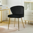 thumbnail image 1 of Velvet Wingback Accent chair, Mid Century Modern Vanity Chair with Back Golden Legs, Small Upholstered Line Tufted Dining Room Chairs,Black, 1 of 7