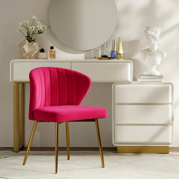 Modern Velvet Accent Chair Upholstered Small Vanity Chair Bedroom Living Room Fuchsia