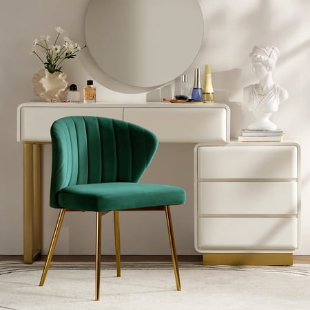 Modern Velvet Accent Chair Upholstered Small Vanity Chair Bedroom Living Room Green