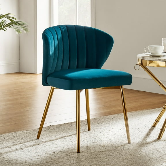 Velvet Wingback Dining Chair Upholstered Makeup Vanity Chair Gold Metal Legs Home Bedroom Teal