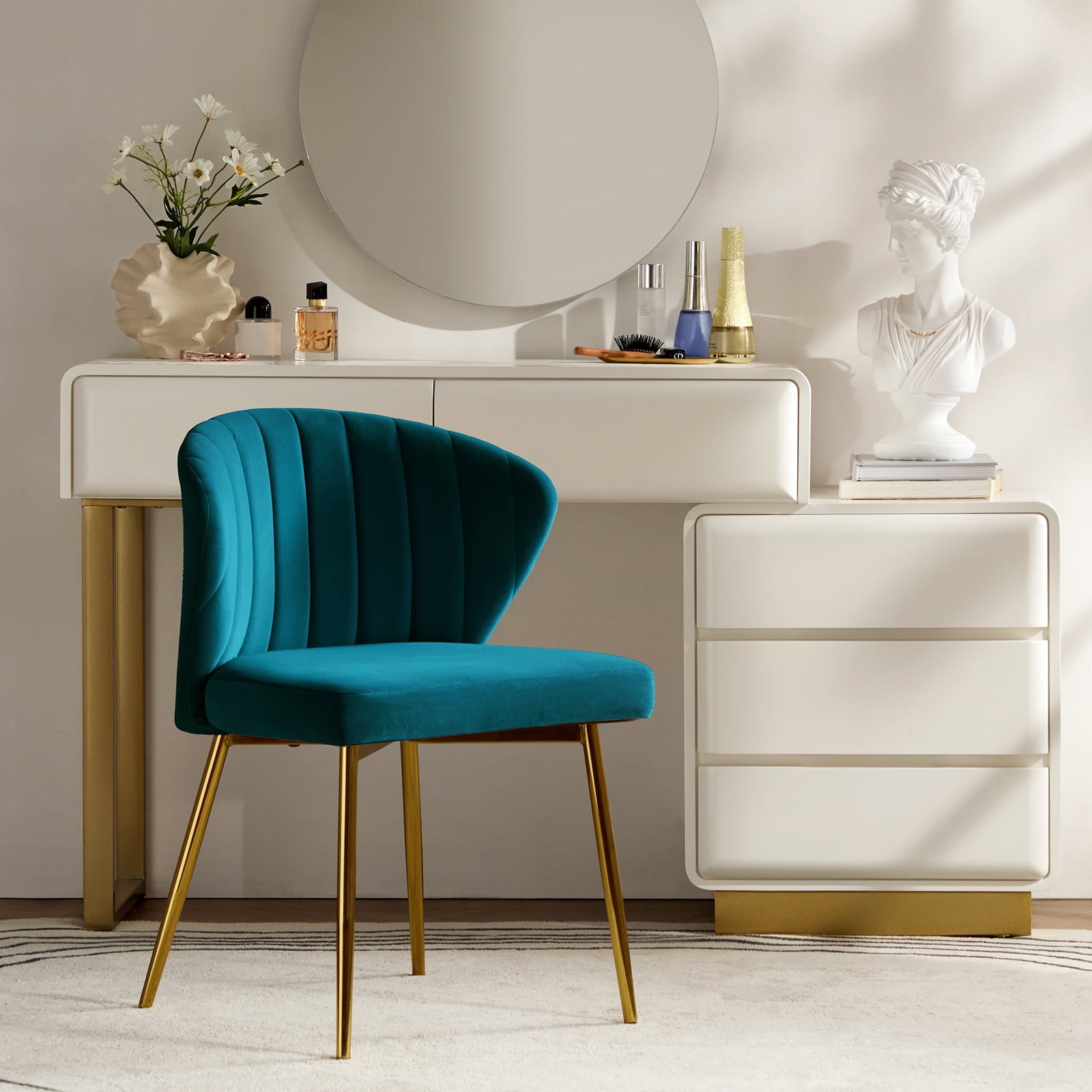 Teal Velvet Wingback Accent Chair with Gold Metal Legs