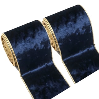 Velvet Wired Edge Ribbon, 3.9in x 10Yd Gold Lining Fabric Ribbon, for DIY Bows, Gift Wrapping, Wreath & Xmas Ornament Decoration