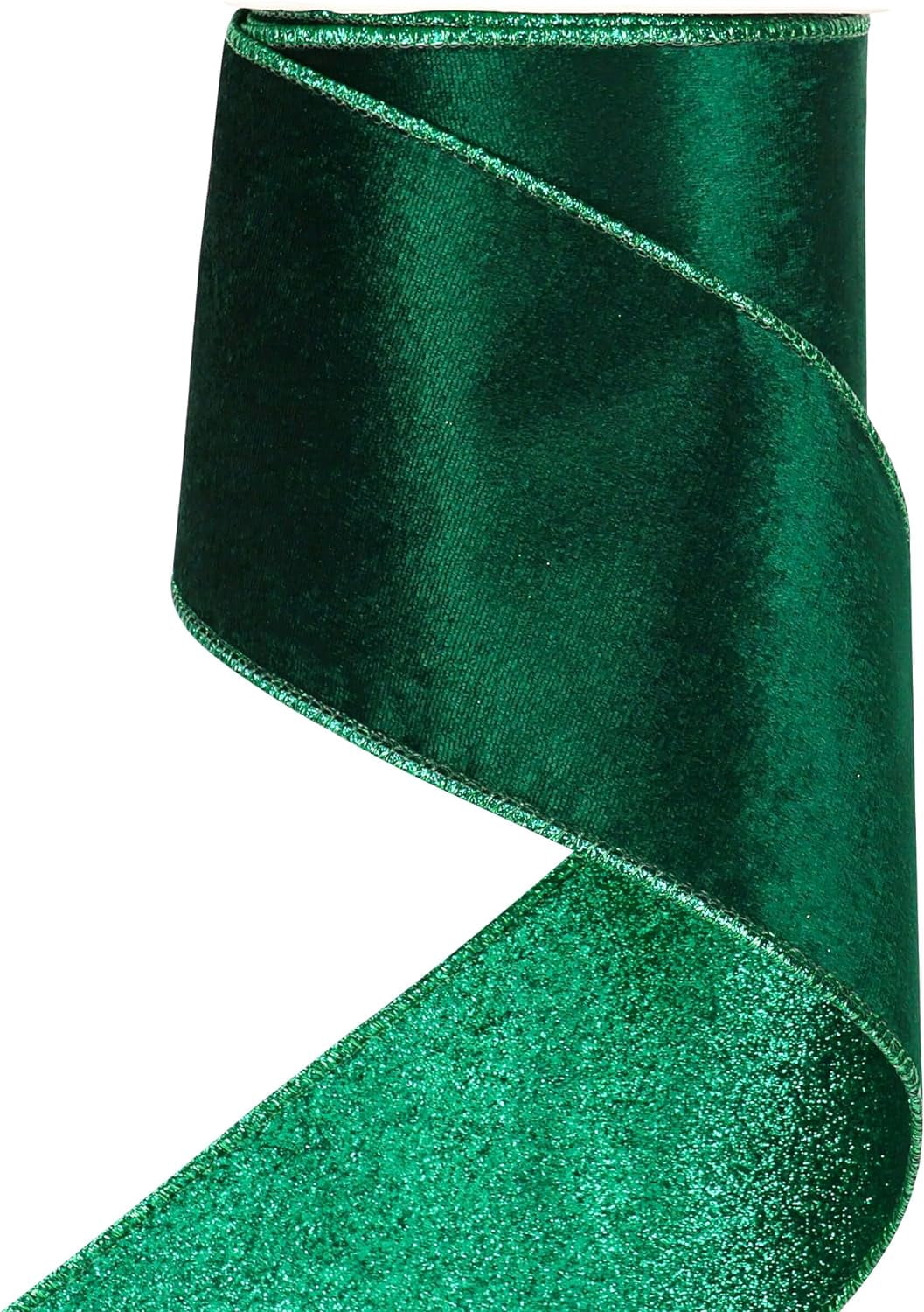 Velvet Wired Ribbon 4 Inch Forest Green Christmas Tree Double-Sided Glitter Wire for Wreaths, Tree Top Bows, Garland, Staircases, Decor Crafts - 10 Yards