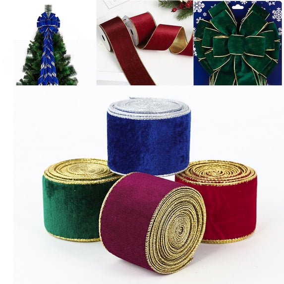Velvet Wired Ribbon Khaki Crushed Velvet Christmas Ribbon 2.5 Inch Wide, 16.4FT Roll, Wired Edge Gift Wrapping Bows Wreath Decoration Crafts Supplies