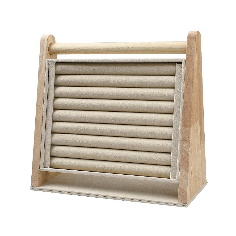 Velvet with Wood Jewelry Display Stands Multi Layer Jewelry Organizer Holder for Necklaces Bracelets Earrings Rings Storage Ladder Shape White 29.6x10.9x26.5~26.8cm