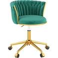 thumbnail image 1 of Velvet Woven Home Office Chair, Modern Swivel Desk Chair with Wheels, Height Adjustable Vanity Chair with Gold Metal Base and Hand Weaving Back for Bedroom Study Computer Room, Dark Green, 1 of 8