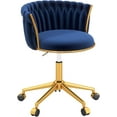 thumbnail image 1 of Velvet Woven Home Office Chair, Modern Swivel Desk Chair with Wheels, Height Adjustable Vanity Chair with Gold Metal Base and Hand Weaving Back for Bedroom Study Computer Room, Navy Blue, 1 of 8