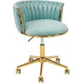thumbnail image 1 of Velvet Woven Home Office Chair, Modern Swivel Desk Chair with Wheels, Height Adjustable Vanity Chair with Gold Metal Base and Hand Weaving Back for Bedroom Study Small Space, Cyan, 1 of 15
