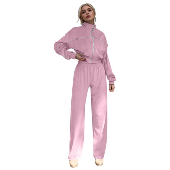 Velvet Zip Up Long Sleeve Jacket And Straight Leg Pants Set For Fall And Winter Fashion