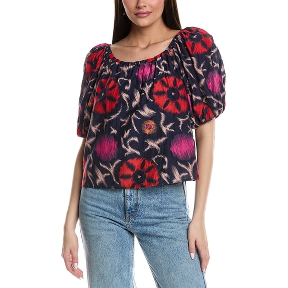 Velvet by Graham & Spencer womens Bubble Sleeve Silk-Blend Top, m, Red