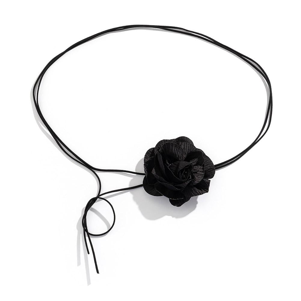 Dramatic Radiance Black Velvet Flower Choker Necklace