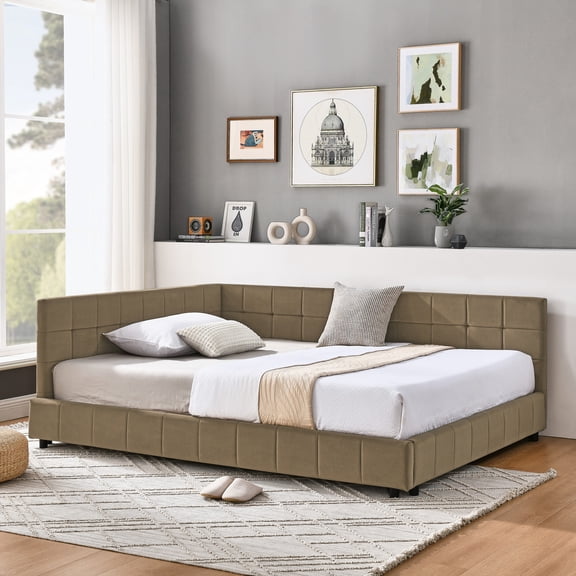 Velvet full bed frame for versatile living use / Comfortable backrest for relaxation