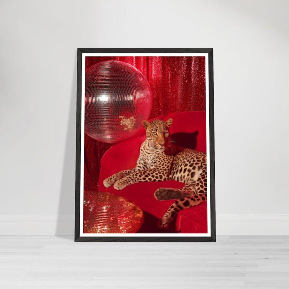 Velvet leopard disco ball poster bold luxury aesthetic wall art decor 16x24 UNFRAMED