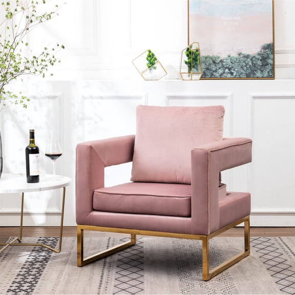 Velvet - like Pink Chair | Sturdy Gold - tone Frame and Style | Hallway Decor