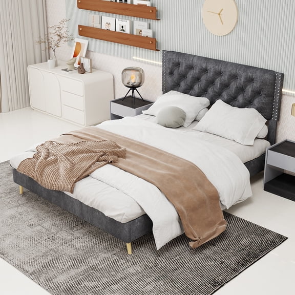Velvet upholstered bed - enhances the master bedroom with a luxurious and peaceful focus