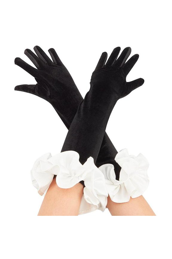 Velvet with Polyester Sleeves Bridal Long Finger Gloves Black 430x120x110mm for DIY