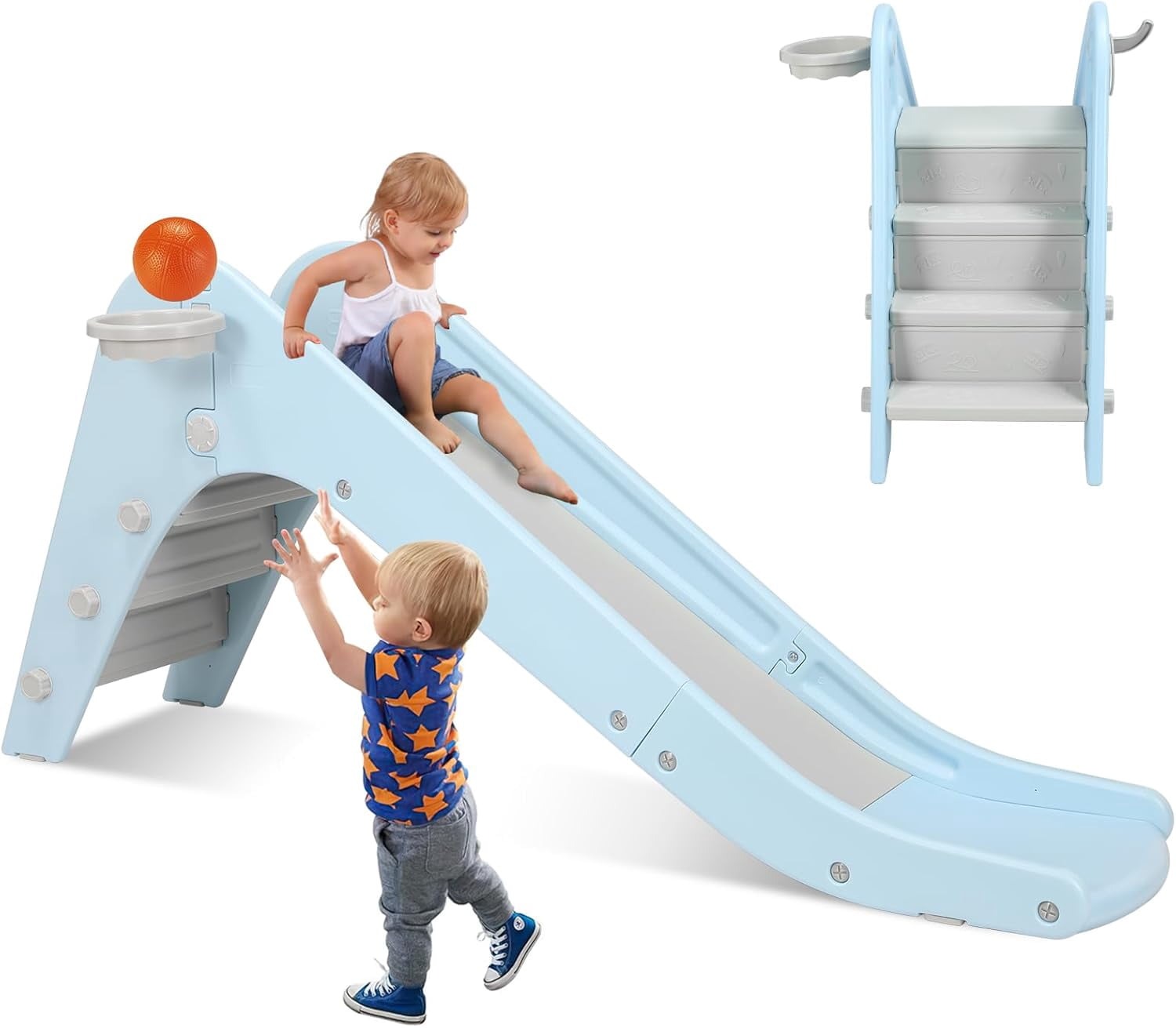 VelvetBlossom Freestanding Kids Slide, Toddler Slide Climber w/Hoop ...