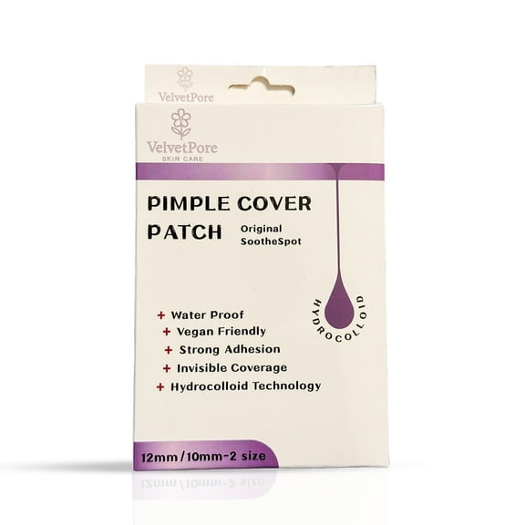 VelvetPore Pimple Cover Patch, Hydrocolloid Acne Stickers, Waterproof Invisible Blemish Patches, 72 Count (12mm & 10mm Sizes)