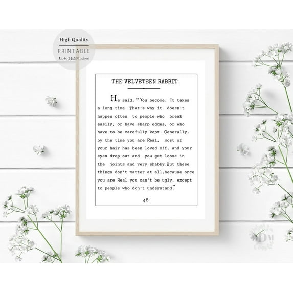 Velveteen Rabbit Quote Print, Vintage Typewriter Typography Home Decor #2480, 16x24 UNFRAMED