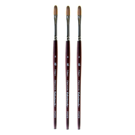 Princeton Velvetouch Mixed Media Brushes 8 Filbert Pack of 3 (PK3-3950FB-8)