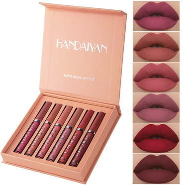 Velvety Matte Lipstick Lip Set, 24 Hour Long Lasting Waterproof Non-Stick Cup Lip Gloss Durable Red Liquid Lipstick Birthday Gift Edition Makeup Set