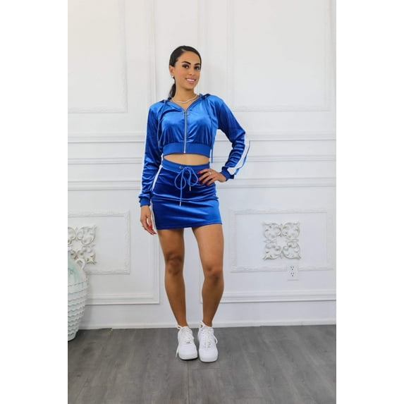 Velvety Velour Mini Skirt and Cropped Sweater Set