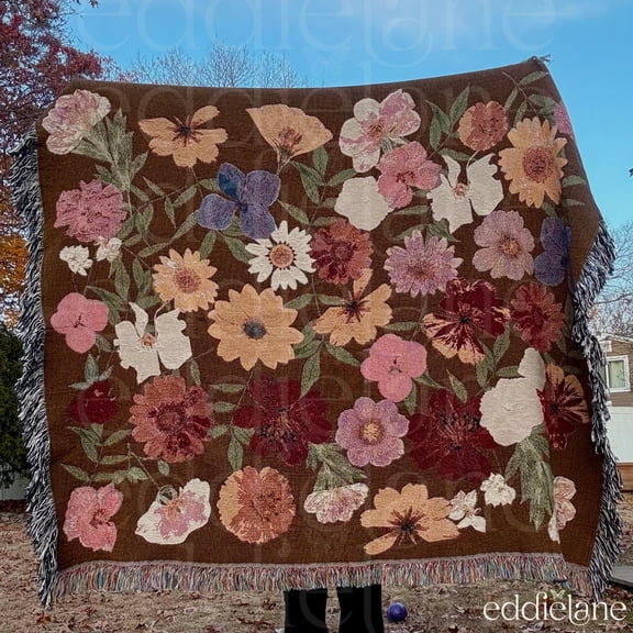 Velvoria Floral Woven Cotton Throw Blanket with Fringe, Decorative Tapestry Blanket, 80 x 60 in