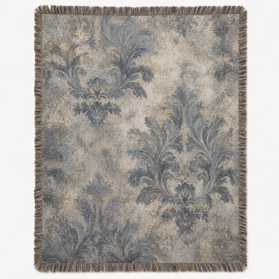 Velvoria Muted Blue Damask Woven Throw, 80 x 60 in