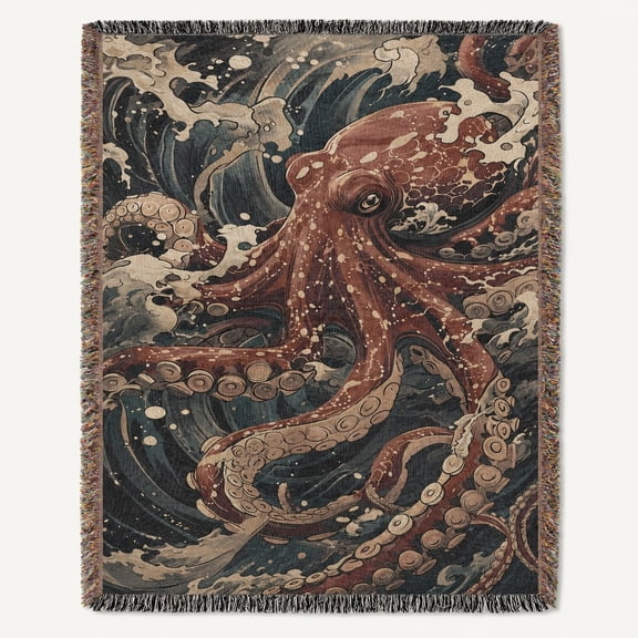 Velvoria Octopus Ocean Wave Art Woven Throw, 80 x 60 in